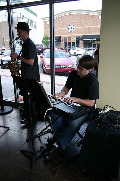 Samuel Stokes and Jarrod Warren playing jazz music at JP Coffee in Lee's Summit, MO